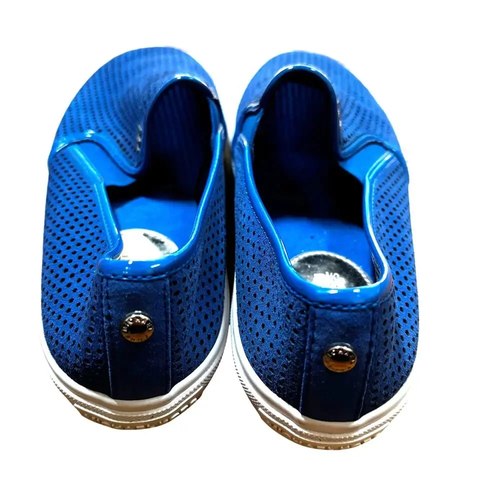 Michael Kors ladies US 7M slip on sneakers royal blue laser cut suede leather